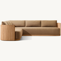 Ensemble de meubles d'extérieur en forme de L, canapé lounge, canapé bouclé, table basse, ensemble de meubles en bois