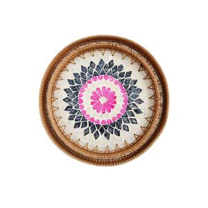 Vietnam fait à la main nacre plateau en rotin grand panier de coquille pour Table basse Snack Dessert fruits salon de thé paniers de rangement - Product Image 6