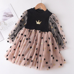 <b>Bear</b> Leader Baby Girl Long Sleeves Kids Dresses <b>Cute</b> Star Patten Tutu Dress for Girls Princess Dress for Wedding Birthday Party - Product Image 1