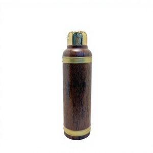 Premium Wood Grain Printed Pure Copper Water Bottle 1000ml Leakproof Flask Eco-Friendly Sports Metal Drinkware with Gold Trim - Product Image 1