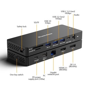 12 trong 1 <span class=keywords><strong>USB</strong></span> C Docking Station PD sạc SD TF Đầu Đọc thẻ máy tính xách tay <span class=keywords><strong>Hub</strong></span> <span class=keywords><strong>USB</strong></span> C để MST kép HDTV 8K 30Hz 4K 60Hz Gigabit Mạng <span class=keywords><strong>Hub</strong></span> - Product Image 2