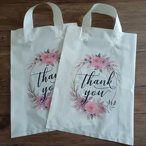 Benutzer definierte hübsche Kunststoff glänzende Einkaufstaschen Poly Merchandise Tragetaschen Danke Einkaufstasche Kunststoff für Boutique