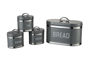 Set di Contenitori per Pane e Barattoli per Caffè, Zucchero e Tè in Ferro con Rivestimento in Polvere Lucida e Strisce in Acciaio <span class=keywords><strong>Inox</strong></span> - Product Image 4