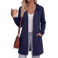 Veste longue à capuche zippée pour femme, décontractée, à manches longues, avec cordon de serrage et poches latérales pour un usage quotidien