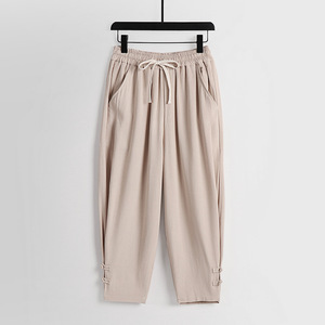 <span class=keywords><strong>Pantaloni</strong></span> Casual da uomo in <span class=keywords><strong>lino</strong></span> estivo semplice e Versatile stile cinese con bottoni a forma di rana <span class=keywords><strong>pantaloni</strong></span> affusolati - Product Image 4