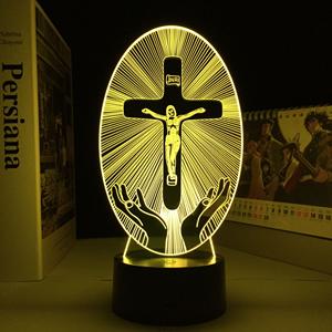 Custom Jesus Night Light Pop Design moderno 3D Cross LED Night - Product Image 6
