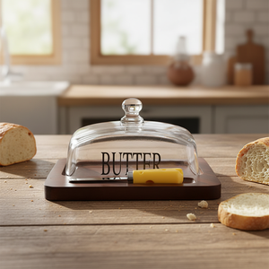 Piatto in <span class=keywords><strong>Vetro</strong></span> per Burro e Formaggio <span class=keywords><strong>con</strong></span> <span class=keywords><strong>Coperchio</strong></span> e Coltello, Senza BPA e Portatile, Contenitore per Torte e Dessert per Feste e Ristoranti - Product Image 1
