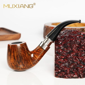 Muxiang Briarwood Smoking Pipe Bent Type 9mm Filter Ring Tobacco Pipe Wooden Accessory - Product Image 1