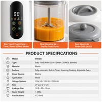 Alles-in-één babyvoedselmaker stoomblender pureemachine LED touchscreen baby aanvullende voedselprocessor bulk ODM