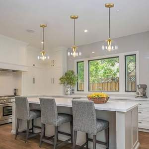 Luce a sospensione in <span class=keywords><strong>oro</strong></span> della metà del secolo in ottone spazzolato <span class=keywords><strong>paralume</strong></span> in vetro trasparente e27 Base per sala da pranzo luce a sospensione per camera da letto - Product Image 6