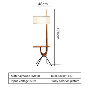 Lampadaire moderne en <span class=keywords><strong>bois</strong></span> avec étagère intégrée et abat-jour en tissu | Lampadaire fonctionnel sur <span class=keywords><strong>trépied</strong></span> pour le salon et le salon d'hôtel - Product Image 2