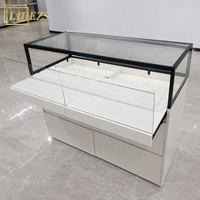 现代白色滑动玻璃钢化全景观式LED照明环保型重型珠宝展示柜柜台桌
