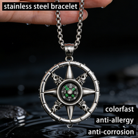 Bracelet-collier perlé en acier inoxydable plaqué argent, style punk, avec breloque boussole géométrique pratique, cadeau pour homme, vente en gros