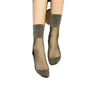 女式时尚闪亮踝袜女袜透明薄纱休闲opp包冬季薄碎花针织女式透明袜
