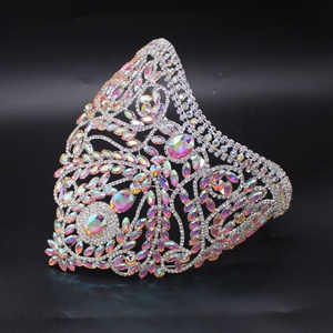 Couronnes de concours de beauté en cristal AB argentées de 10 pouces, couronnes de gagnante en diamant scintillant rose pour femmes, vente en gros d'usine - Product Image 3