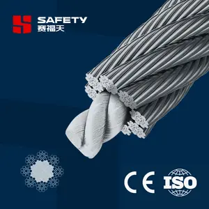 Écrasement résistant à la Corrosion noyau en Fiber de carbone à haute teneur en carbone 6 * 19W-FC Types câble de Traction de câble métallique en acier pour ascenseur 13mm 14mm 15mm