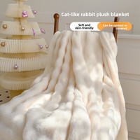 Selimut Bulu Kelinci Imitasi Warna Solid Putih Tebal Bahan Coral Fleece Desain Dapat Dipakai untuk Tidur Siang, Perjalanan, Hangat dan Nyaman untuk Empat Musim, Liburan