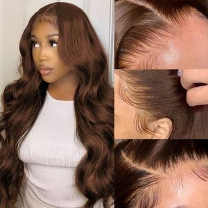 Peluca con malla frontal de onda de cuerpo marrón HD cabello brasileño transparente con cabello de bebé pelucas de cabello humano Marrón <span class=keywords><strong>castaño</strong></span> - Product Image 1