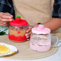 Tasse de paille en verre transparent avec couvercle en silicone, tasse de lait, tasse d'eau pour fruits d'été