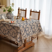 Nappe florale de style vintage français en lin, luxueuse et haut de gamme, rectangulaire, anti-poussière
