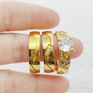 3pcs Bridal Set Anel De Noivado De Casamento 316L Aço Inoxidável Bicolor Golden <span class=keywords><strong>Promise</strong></span> Anéis Casais Nickle Free Jóias Sem Ferrugem - Product Image 4