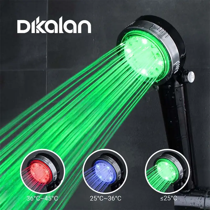 DIKALAN Luxus LED gefilterte Dusch kopf LED Propeller angetrieben Filter Dusche LED Regen Beleuchtung Wasser Dusch kopf für Badezimmer