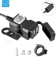 Double chargeur USB rapide pour moto avec interrupteur marche/arrêt, répartiteur automatique pour téléphone, tablette, GPS (12-24v)