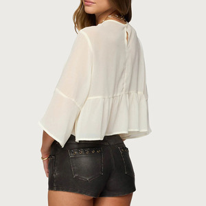 RNSHANGER Camicette Estive <span class=keywords><strong>da</strong></span> Donna Casual con Collo Tondo, Vestibilità Ampia, Top <span class=keywords><strong>da</strong></span> Festa, Camicette con Maniche a 3/4 e Volant, <span class=keywords><strong>Eleganti</strong></span> Camicie <span class=keywords><strong>da</strong></span> <span class=keywords><strong>Sera</strong></span> per Signore - Product Image 2