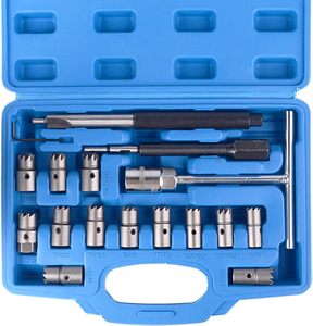 Kit de 17 pièces universel pour injecteurs diesel, <span class=keywords><strong>extracteur</strong></span>, outil de dégrossissage et de réparation de sièges d'injecteurs - Product Image 3