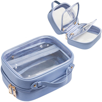 Sac de toilette transparent en PU personnalisé en gros, trousse de maquillage étanche pour voyage, pochette de toilette transparente portable