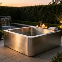 Baignoire autoportante carrée moderne en acier inoxydable 304, pour bain froid/glacé, usage hôtelier, ODM, facile à nettoyer, directement de l'usine