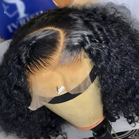 Perruques Courtes Bob Frisées Kinky Pas Chères en Cheveux Humains Naturels Vietnamiens Sans Colle, Perruques Lace Front pour Femmes Noires, Perruques Frontales HD Lace