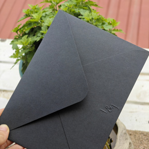 Sobres de Papel Negro de Algodón Ecológico de Lujo Personalizados, Sobres Convexos con Relieve para Invitaciones de Boda - Product Image 2