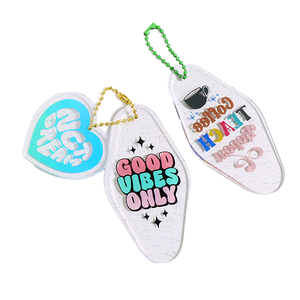 Personalized Motel Keychain Custom Acrylic Multi-color Printing Heart Shape Hotel Acrylic Keychain Glitter Charm Gift