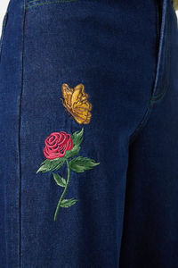 Custom Boutique Ladies Vintage Casual <b>Embroidered</b> Denim <b>Jeans</b> 100% Cotton Washed High Waisted Loose Wide Leg <b>Jeans</b> for Women - Product Image 5