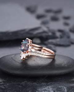 Bague de Fiançailles Classique en Alexandrite Taille Poire, Or Rose, Argent 925, Sertissage à Griffes, Certifiée, Ensemble Nuptial, Anniversaire - Product Image 4