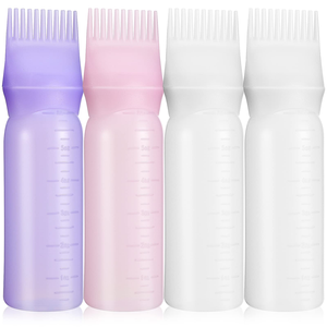 Bouteille de teinture capillaire en plastique à dents intégrées 180 ml 6 oz, flacon applicateur d'huile capillaire avec peigne - Product Image 1