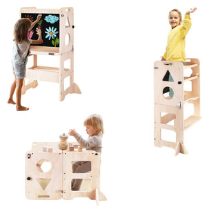 Torre de aprendizaje de madera para niños con pizarra y taburete escalonado para niños pequeños, estructura de juego para interiores - Product Image 5