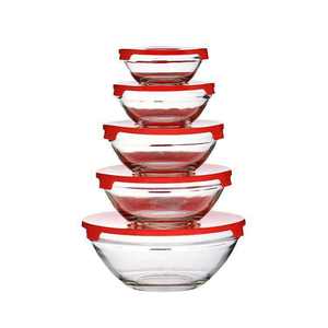 Ensemble de 5 bols en verre avec couvercles pour salade, bonbons, fruits, rangement, verrerie - Product Image 1