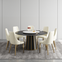 Table de salle à manger ronde de style moderne réglable avec chaises, plateau en métal et marbre, pour la maison ou le salon