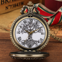 Reloj de bolsillo con colgante de árbol de la vida, cadena de recuerdo, collar hueco de bronce Vintage
