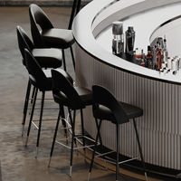 Comptoir de bar à café en bois de style minimaliste moderne avec dessus circulaire et éclairage intégré