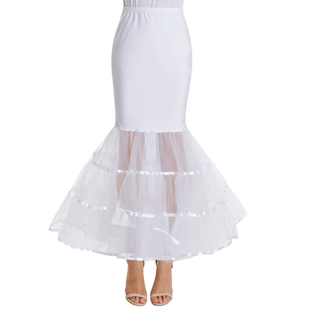 CL010477 Frauen boden lang weiß Retro Vintage Kleid Krinoline Unterrock Meerjungfrau Brautkleid Petticoat