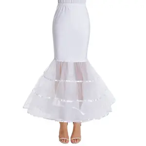 CL010477 Wanita Lantai Panjang Putih Retro Vintage Gaun Crinoline Underskirt Putri Duyung Gaun Pengantin Petticoat