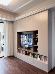 <span class=keywords><strong>Meuble</strong></span> <span class=keywords><strong>TV</strong></span> moderne <span class=keywords><strong>mural</strong></span> avec tiroirs de rangement et étagères ouvertes, finition grise pour salon - Product Image 2