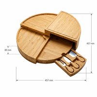 Ensemble de planches à fromage rondes pivotantes en bambou écologique avec tiroir à couteaux 3-en-1 pour charcuterie, idéal pour les fêtes et comme cadeau