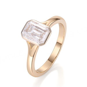 Anneaux fins en argent sterling 925 plaqué or, diamant de laboratoire taille émeraude DEF VVS, ensemble d'anneaux pour femmes, anneaux de mariage et de fiançailles en or - Product Image 2