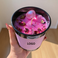 Bougie parfumée artisanale personnalisée à la marque privée, bougie chakra de luxe, pierres précieuses, cristal, cire de soja, bougies parfumées avec fleurs séchées