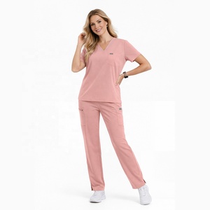 Divise Ospedaliere Unisex Blu Navy con Numerosi Tasche, Alta Qualità, Servizio OEM, Tessuto Pettinato in Poliestere/Rayon/<span class=keywords><strong>Spandex</strong></span> - Product Image 4