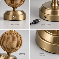 Lampe de table sans fil rechargeable en rotin, alimentée par courant continu, écologique, avec abat-jour plissés et tissés remplaçables pour l'hôtellerie et le commerce de détail